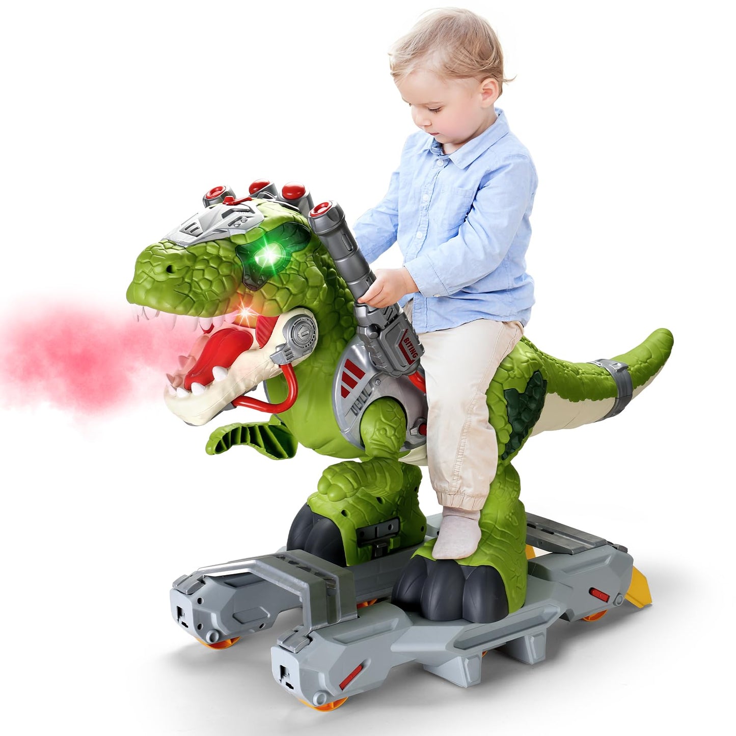 Dinosaur Ride On Toy Cars for Kids, Toddler Electric Ride On Toys with Music, Light & Smoke, Preschool Kids Scooter Foot-to-Floor Walker Indoor Outdoor,Birthday Easter Gifts for Boys Age 3 4 5