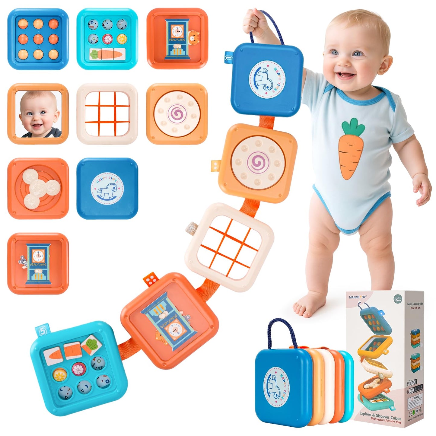 Flwedora Busy Board Toys for 1 Year Old Toddlers, Montessori Sensory Travel Toys for Airplane Car, Baby Learning Toy Gift for 1 Year Old Boy Girl & Activity Cube (Easter Stocking Stuffer, Birthday)