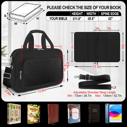 Large Bible Cover Case for Boys Mens, Book Carrying Case with Highlighters Tabs Pens, Bible Bag for Men Organizer, Bible Holder Bible Study Supplies Journaling Kit, Christian Gifts Black