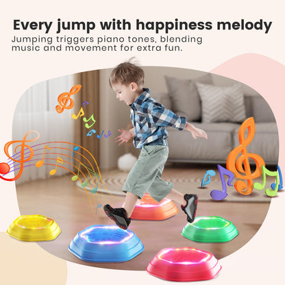 Holyton Light Up Stepping Stones for Kids, 5 Pack Sensory Balance Stepping Stones with Rechargeable Batteries, Non-Slip Toddler Stepping Stones for Ages 3-8, Indoor Outdoor Active Play, Red