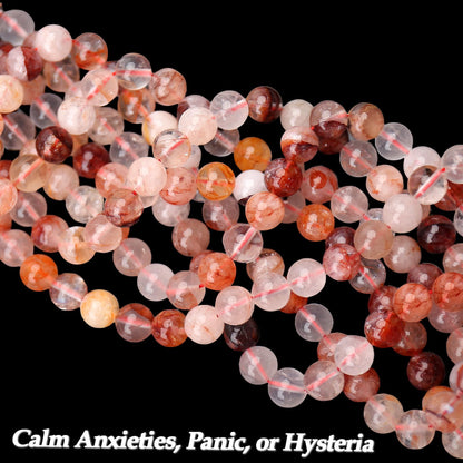 70PCS Natural 8MM Healing Gemstone, Red Hematoid Quartz Energy Stone Round Loose Beads, Semi-Precious Crystal Beads with Free Elastic String for Jewelry Making DIY