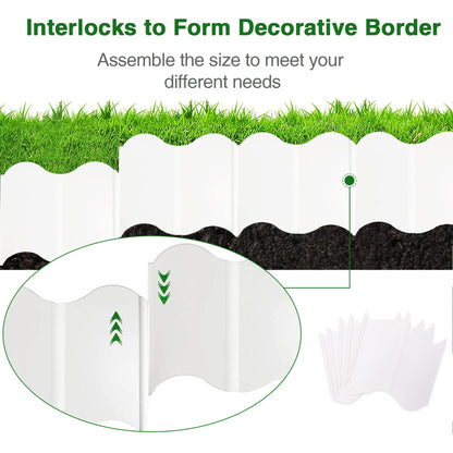 20 Pcs Garden Edging Borders, 10.5ft Plastic Landscape Borders, 5.3 in Tall Interlocking Decorative Gardens Fences Edging, Flexible Lawn Edging Flower Bed Border, for DIY Patio Walkway Yard (White)