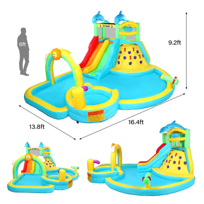 (2026 New) JOYMOR Inflatable Water Slide Bounce House w/Water Bucket, Climbing Wall, Pool, Rainbow Sprinklers, 1min Blow Up Water Slide 10-in-1 for Kids w/Strong Blower, Carrying Bag