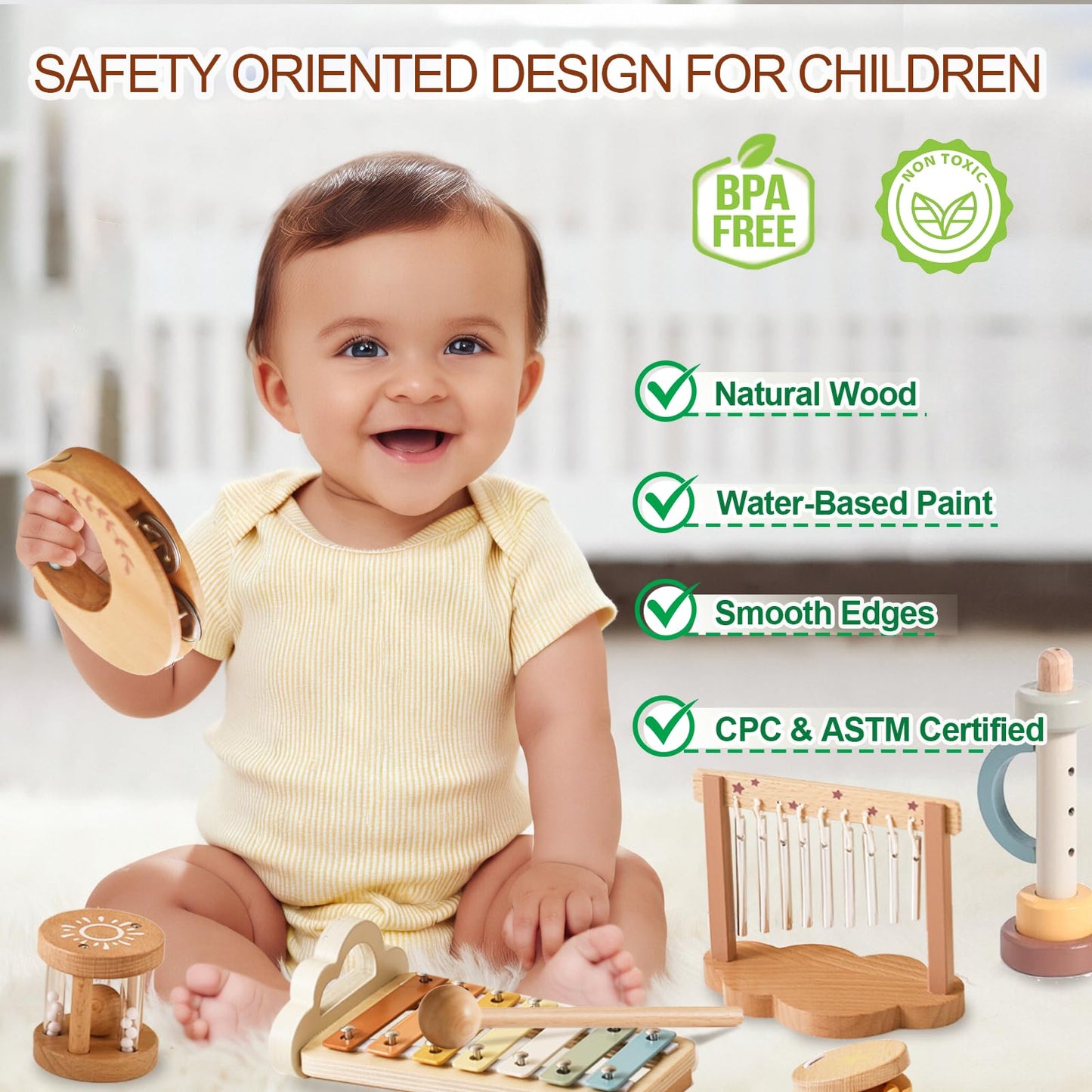 Smartwo Baby Montessori Musical Instruments,Wooden Percussion Xylophone Musical Toys for Toddlers,Sensory Toys for 18+ Month Old,Kids Preschool Educational,Birthday Gift for Ages 2 3
