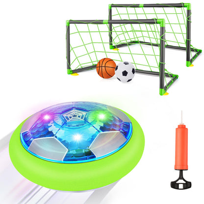 Growsland Hover Soccer Ball with 2 Goals - Rechargeable Air Floating Soccer Toy with LED Lights and Foam Bumper, Indoor Games for Kids 4-8-12, Toys Gifts for 3 4 5 6 7 8 9 Year Old Boys Girls