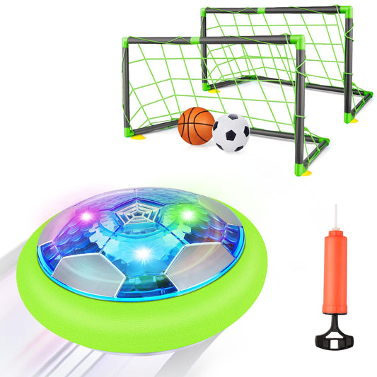Growsland Hover Soccer Ball with 2 Goals - Rechargeable Air Floating Soccer Toy with LED Lights and Foam Bumper, Indoor Games for Kids 4-8-12, Toys Gifts for 3 4 5 6 7 8 9 Year Old Boys Girls