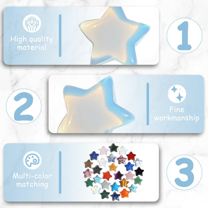 QINJIEJIE 20Pcs Opal Star Crystals Opalite Healing Stones Mini Crystal Cute Polished Pocket Stone Thumb Star Gemstones Set Bulk Wholesale Balancing Star Crystal Gift for Women Stocking Stuffers