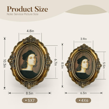 Cuspin 4x6 Vintage Picture Frame, Bronze Gold 4 by 6 Picture Frames Hand-Crafted Resin with Glass Front, Ornate Retro Oval Photo Frame for Wall Hanging and Tabletop Display