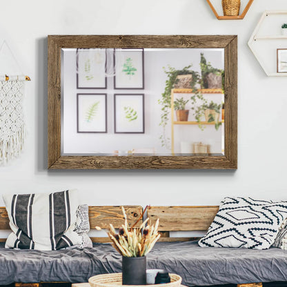 Renditions Gallery Rectangular Dark Room Walnut Wooden Framed Body Mirror Decor Farmhouse Wall Mounted Horizontal Decorative Mirror for Bedroom Living Room Bathroom - 41"x29" LT07