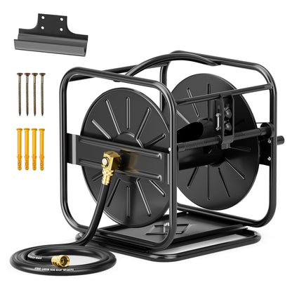 SPECILITE Garden Hose Reels, Holds 100 to 200 FT Hoses, Upgraded Guide System, 360° Swivel Base, Includes 5/8'' x 6ft Leader Hose for Outside, Yard, Wall Mount/Floor Water Pipe Spool
