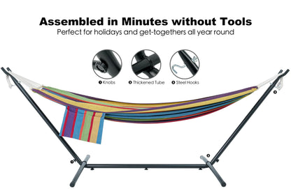 GAFETE Double Hammock with Stand for Outside, Upgraded Spreader Bar, Heavy Duty Space Saving Steel Stand 2 Person, Side Pockets, Easy Assembly, 600lbs Weight Capacity, Indoor & Outdoor (Classic Red)