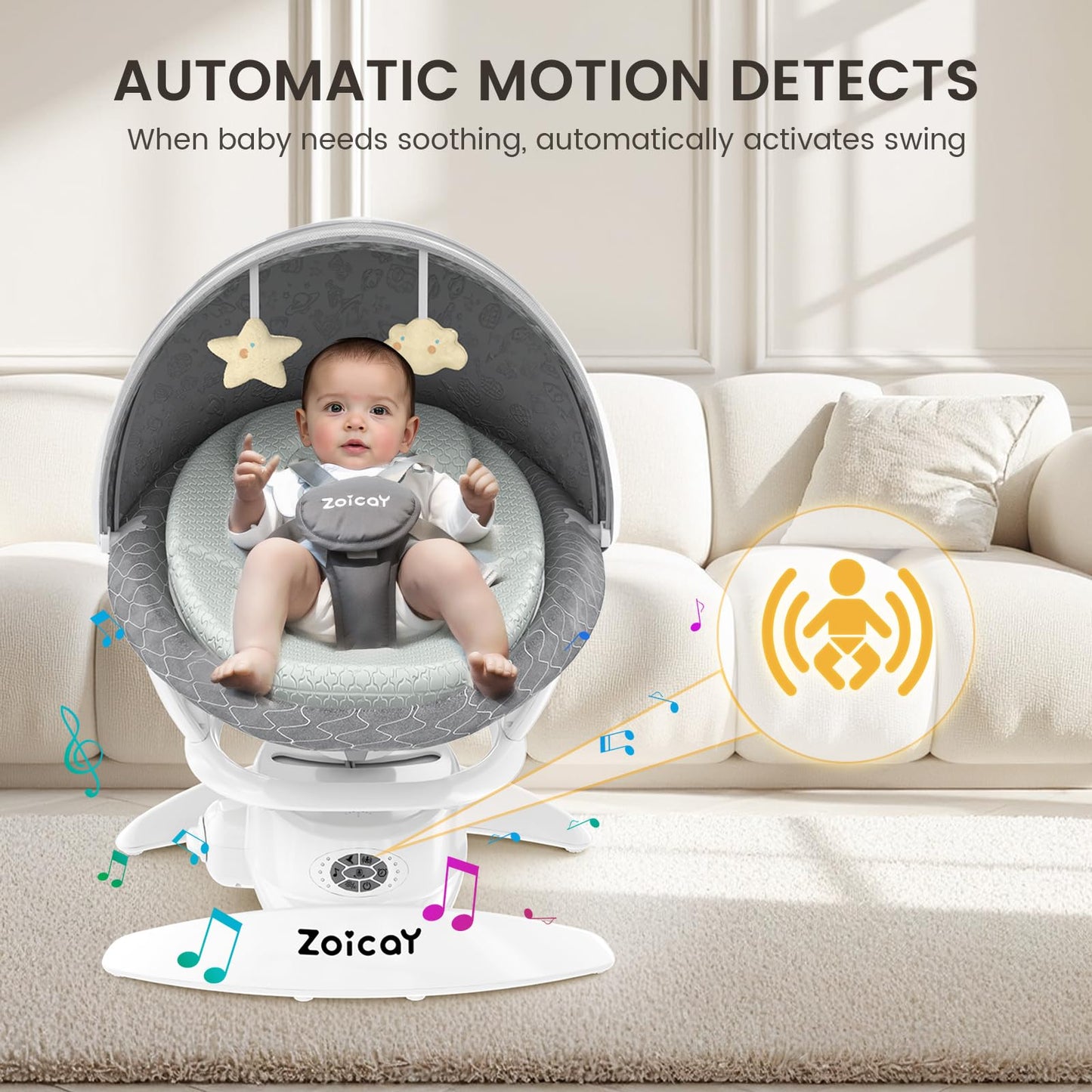 3-in-1 Baby Swing for Infants, Infant Swing with 5 Speeds & 3 Swing Modes, 12 Lullabies, Electric Swing for Baby, Indoor & Outdoor Use, Up to 25 lbs, Gray