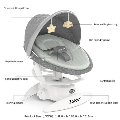 3-in-1 Baby Swing for Infants, Infant Swing with 5 Speeds & 3 Swing Modes, 12 Lullabies, Electric Swing for Baby, Indoor & Outdoor Use, Up to 25 lbs, Gray