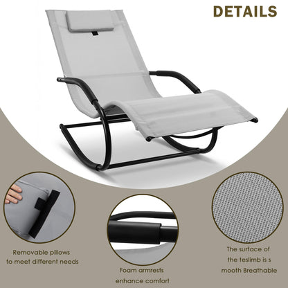 Anmiro Zero Gravity Rocking Chair Lightweight Lounge Chair Recliner with Detachable Pillow for Patio, Lawn, Pool, Outdoor Home Furniture, Grey