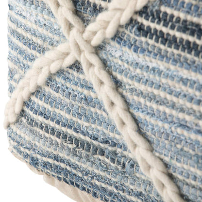 SIMPLIHOME Cowan Square Pouf - 20 inch Wide Handloom Woven Wool and Cotton Ottoman in Blue and Natural, Contemporary Footstool or Extra Seating for Living Room, Bedroom, or Kids Room, Assembled