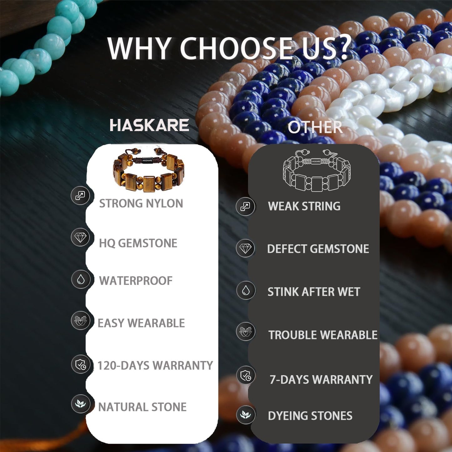 Mens Tiger Eye Protection Bracelet - HASKARE Real Crystals Tiger Eye Beads Bracelet Handcrafted Brown Stone Gifts for Him, Durable Drawstring Mens Jewelry Bracelets Stuffers for Men Fathers Day Christmas