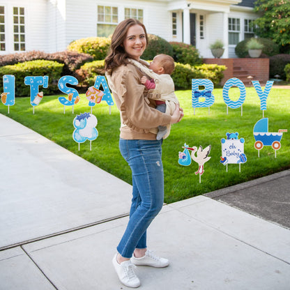 Eyoloty 11 Pcs Large It’s A Boy Yard Signs with Stakes,Blue Baby Shower Gender Reveal Signs Decorations,Welcome Home Baby Sign Waterproof Corrguated Plastic,Not Fade,Outdoor Lawn Garden Party Use