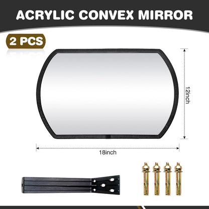 2 Pcs Garage Parking Indoor Acrylic Convex Security Mirror, 18" x 12" Rectangular Convex Corner Blindspot Mirror with Protective Film for Driveway Traffic