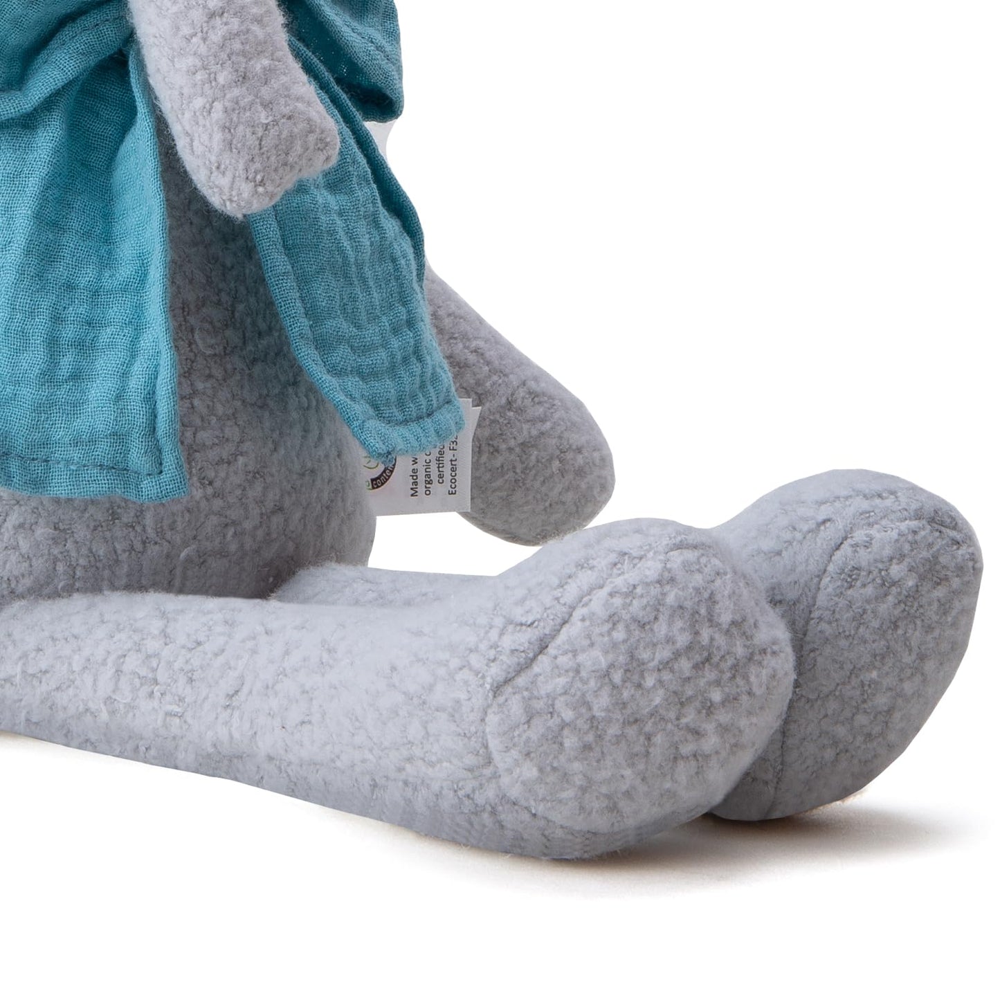 CUDDLE CORNER Stuffed Animal Organic Cotton Baby Plush Toys, 9” Organic Sitting Elephant with Rattle Soft Cuddly Toy for Boys and Girls