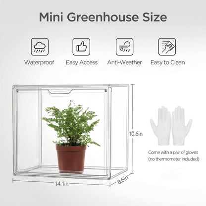 HBlife Mini Greenhouse for Indoor, Clear Stackable Green House with Magnetic Waterproof Door for Small Plants Nursery Germination, Tabletop Portable Greenhouse, 14.1x8.6x10.6 Inch (2 Pack)