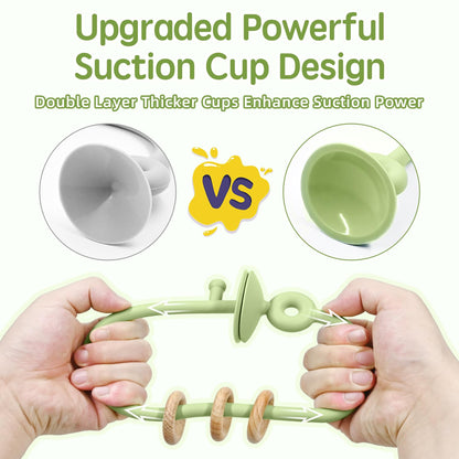 Baby Sensory High Chair Suction Toys for Infant Toddlers 12 18 Months, Food Grade Silicone String with Oak Loop Montessori Educational Parent-Child Baby Bath Toy Gift for Birthday (Green)