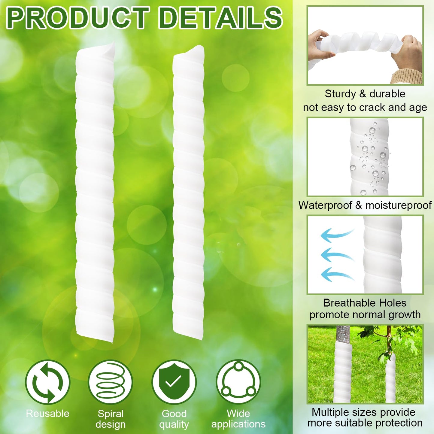 Aukney 20 Pcs Tree Trunk Protector-2 Size Plastic Spiral Tree Guard Tree Trunk Protector Wrap Tree Bark Protector Tube Tree Wraps to Protect Bark Tree Saplings from Rodents Rabbit Mowers (White)