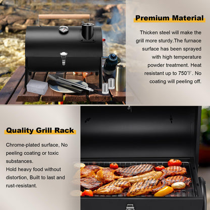Joyfair Portable Charcoal Grill Set, Small Tabletop Barbecue Grill with Accessories Tools for Outdoor Camping BBQ Grilling Backyard Party Cooking, Heavy Duty & Innovative Design, Thermometer & Chimney