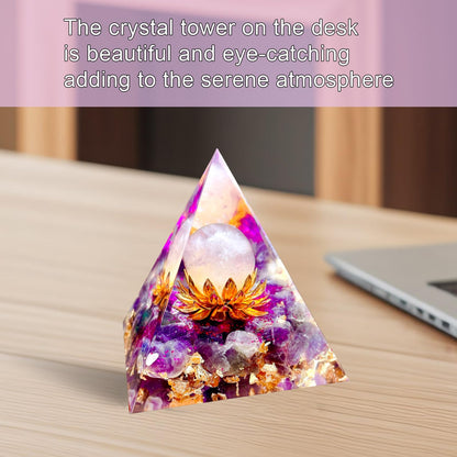 Saefheled The Flower of Life Orgone Pyramid,Natural Energy Pink Crystal&Amethyst Orgonite Crystal Healing Pyramid,for Reduce Stress, Balance Chakra,Meditation Attract Luck,Accumulate Wealth&Health