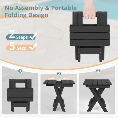 LUE BONA Small Outdoor Folding Side Table, HDPS Outside End Table for Patio, Porch, Deck, Pool, 14 Inch Height, Black