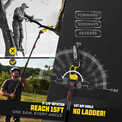 Autubin 2-in-1 Electric Pole Saw for Tree Trimming,1200W Brushless Cordless Pole Saw & 6 Inch Mini Chainsaw with 2 x 4.0Ah 21V Batteries,16 FT Max Reach & Multi-Angle, Tree Trimmer for Branch Cutting.