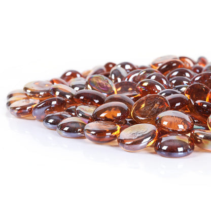 Ausluru 5LB Fire Glass Beads Flat Glass Marbles for Outdoor Fire Pit and Fireplace, Glass Gemstones for Vase Filler, Aquariums, Hydroponics Plants, Home Decor and Christmas DIY Craft, Amber