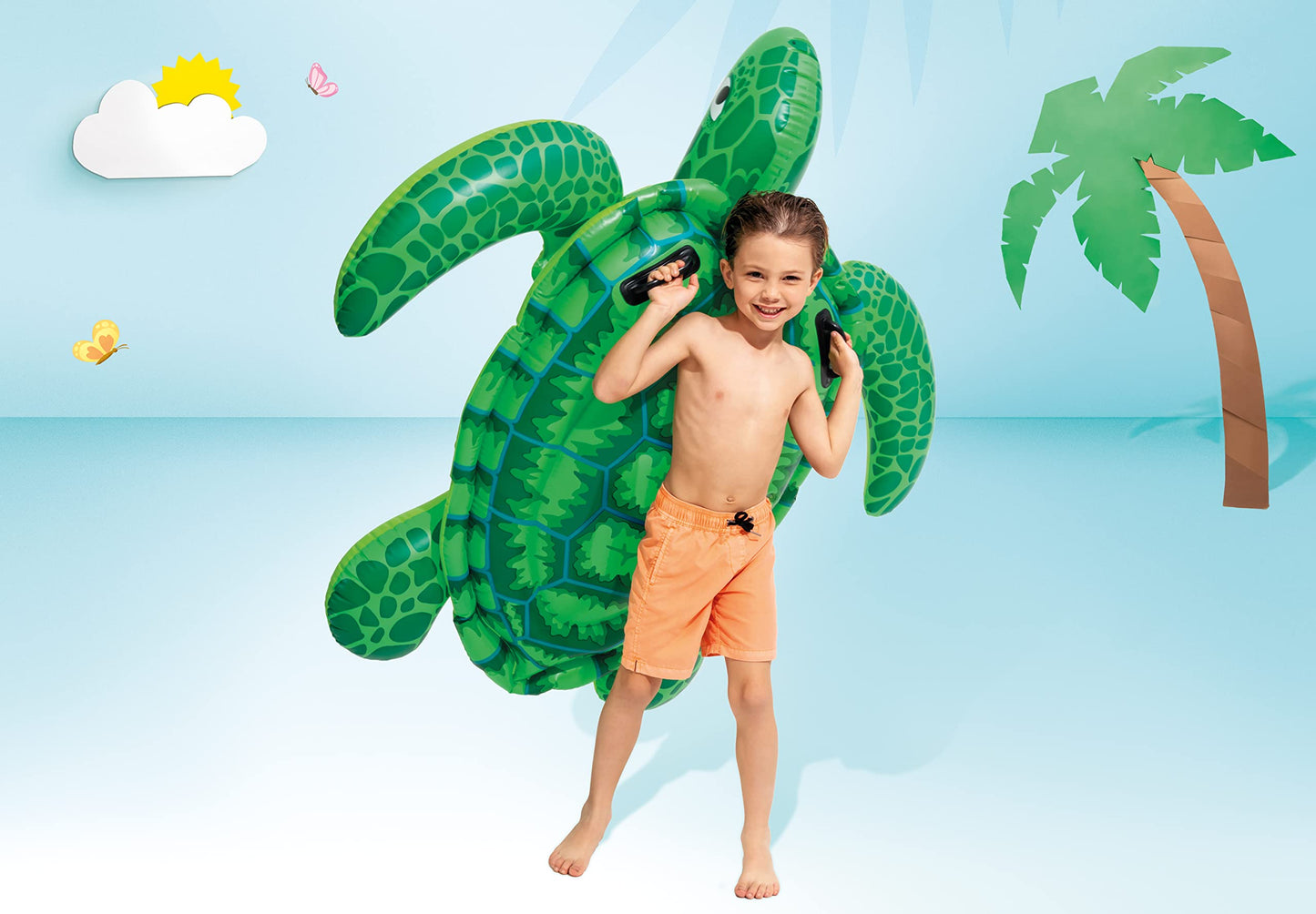 INTEX Lil' Sea Turtle Inflatable Pool Float: Animal Pool Toy For Kids – 2 Heavy-Duty Handles – 88lb Weight Capacity – 59" x 50" – For Ages 3+