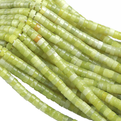 150pcs 2x4mm Natural Chinese Green Jade Tube Shape Beads Loose Flat Round Cylinder Flat Spacer Green Stone Beads for Bracelet Earrings Jewelry Making