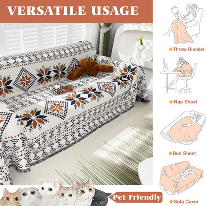 VOPHIA Couch Cover Blanket Boho Sofa Covers Reversible Two-Sided Woven Sofa Slipcovers for Christmas-Washable Thick Soft Throws Cover Blankets for Living Room Home Decor (Maple Leaf, Medium)