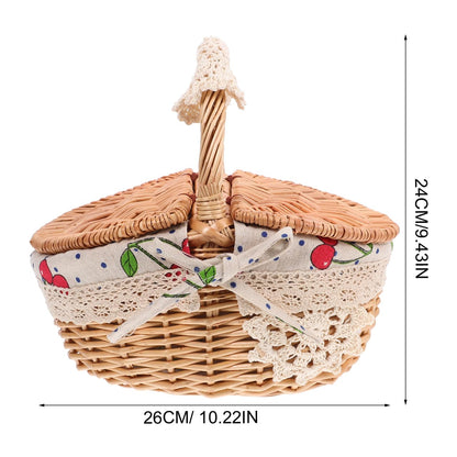 Wicker Picnic Basket with Handle and Lid: Small Handheld Rattan Woven Easter Eggs Collecting Storage Basket for Eggs Fruit Vegetable Picnic Camping and Kitchen Decor 10.23 X 9.44 X 7.28 Inches