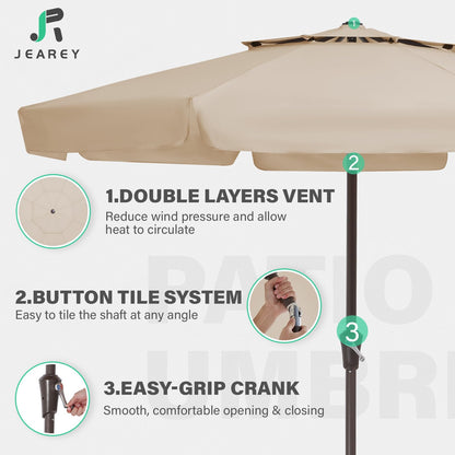 JEAREY 9' 2-Tiers Patio Umbrellas Outdoor Market Table Umbrella w/Push Button Tilt/Crank, 8 Sturdy Ribs, UV Protection Waterproof Sunproof(Beige)