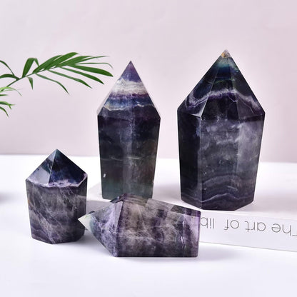 VIZYTOU Colorful Fluorite Stone Tower Obelisk Large Healing Crystal Rock Point Wand Reiki Healing Meditation Stone 1.1-1.7 LBS