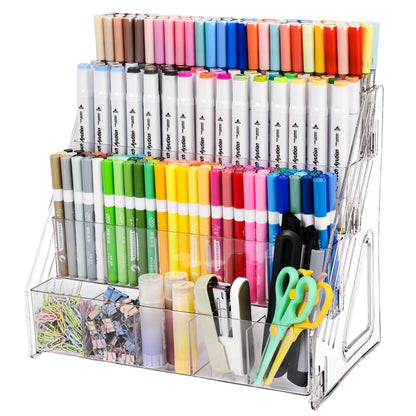 CELSOL Acrylic Marker Organizer – 4 Tier 20 Compartments for Pens, Markers, Art Supplies & Office Essentials – Clear Vertical Desk Storage for Home, Office & School