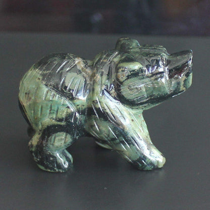 HLbshi Hand Carved Gemstone Crystal Bear Figurine Animal Statue Carving Office Home Decor Collections 2'' (kambaba Jasper)