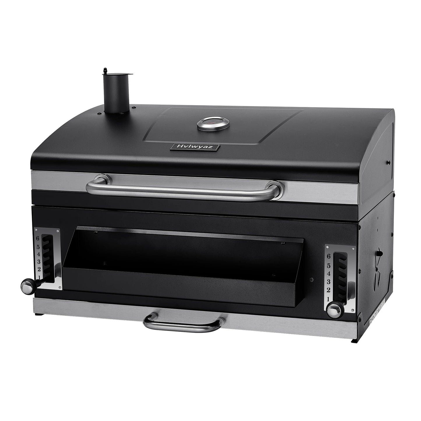 Built-in Charcoal Grill, Large BBQ Grills with Liftable Tray, Insulated Hood & Temp Gauge, Black Stainless Steel Barrel Grill for Outdoor Kitchen, Family BBQ Parties & Patio Use