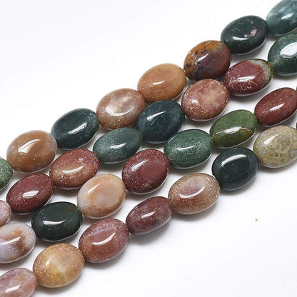 Fashewelry 50pcs Natural Indian Agate Gemstone Beads Flat Oval Healing Crystal Polished Stone Beads 8x6mm for Jewelry Necklace Bracelet Earring Craft