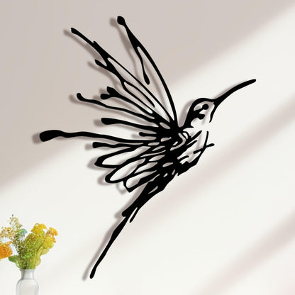 3D Metal Hummingbird Wall Art - Unique Black Outdoor Garden Decor, Waterproof Bird Sculpture for Patio, Living Room, Bedroom & Bathroom