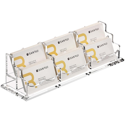 SANRUI Acrylic Business Card Display Holder for Desk, Clear Multiple Desktop Business Card Stand Organizer Storage, for Exhibition, Home, Office,2 Tier 6 Pocket, 360 Card Capacity