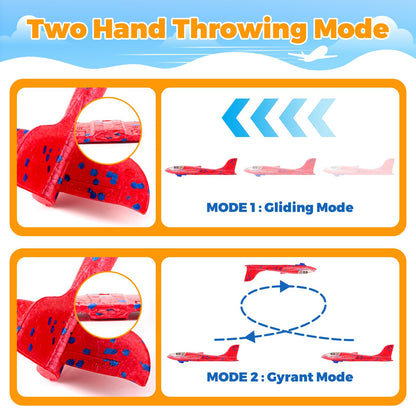 SpringFlower 4 Pack Airplane Flying Toys, 4 Throwing Foam Plane Toy for 3 4 5 6 7 8 Years Old Boys Kids, 2 Flight Modes LED Foam Glider Plane, Outdoor Flying Toy Birthday Gifts for for Boys & Girls