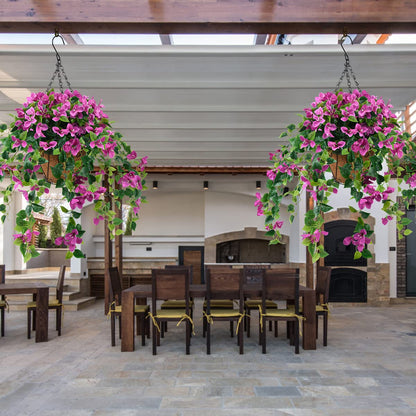 Homsunny Artificial Hanging Flowers Plants Basket for Outdoor Decoration,4 PCS Faux Silk Bougainvillea Vine Flowers Look Real UV Resistant for Outside Porch Patio Yard Garden Decor (Purple)