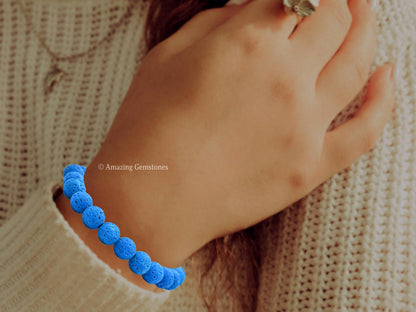 Amazing Gemstone Crystal Bracelet for Women Men's Gifts - Protection Healing Crystal Bracelet - 8mm Gemstone Beaded Stretchable Bracelet Pulseras Para Hombres Mujer Stocking Stuffers Mothers Day Gift (Blue Lava)