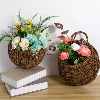 Yardwe Wicker Planter Wall Hanging Flower Pot Set - Rattan Hanging Basket for Indoor Outdoor Garden Decor 2 Pieces 4.7X10.5X4.7 Inches