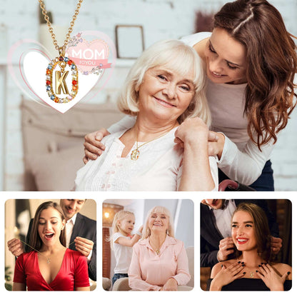 Mothers Day Birthday Gifts for Mom Women, Preserved Real Rose with Initial Necklace K, Forever Rose Jewelry Gift Box, Personalized Gifts for Women, Grandma, Wife, Girlfriend