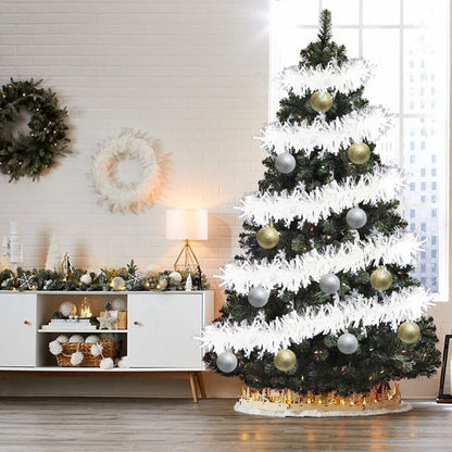 KIMOBER 32.8 Ft Christmas Tinsel Garland,White Metallic Garland with Snowflake for Christmas Tree Xmas Party Decorations