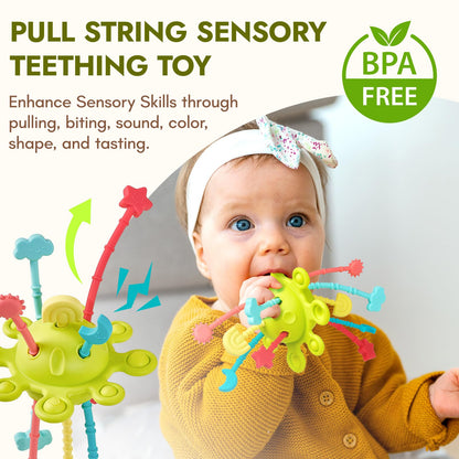 Giant bean Montessori Toys for Baby, 6-in-1 Wooden Early Education Learning Toys with Sensory Teething,Object Permanence Box,Shape Sorting Stacking Ring,Mirror Puzzle,Christmas Toy for Kid 1 2 3